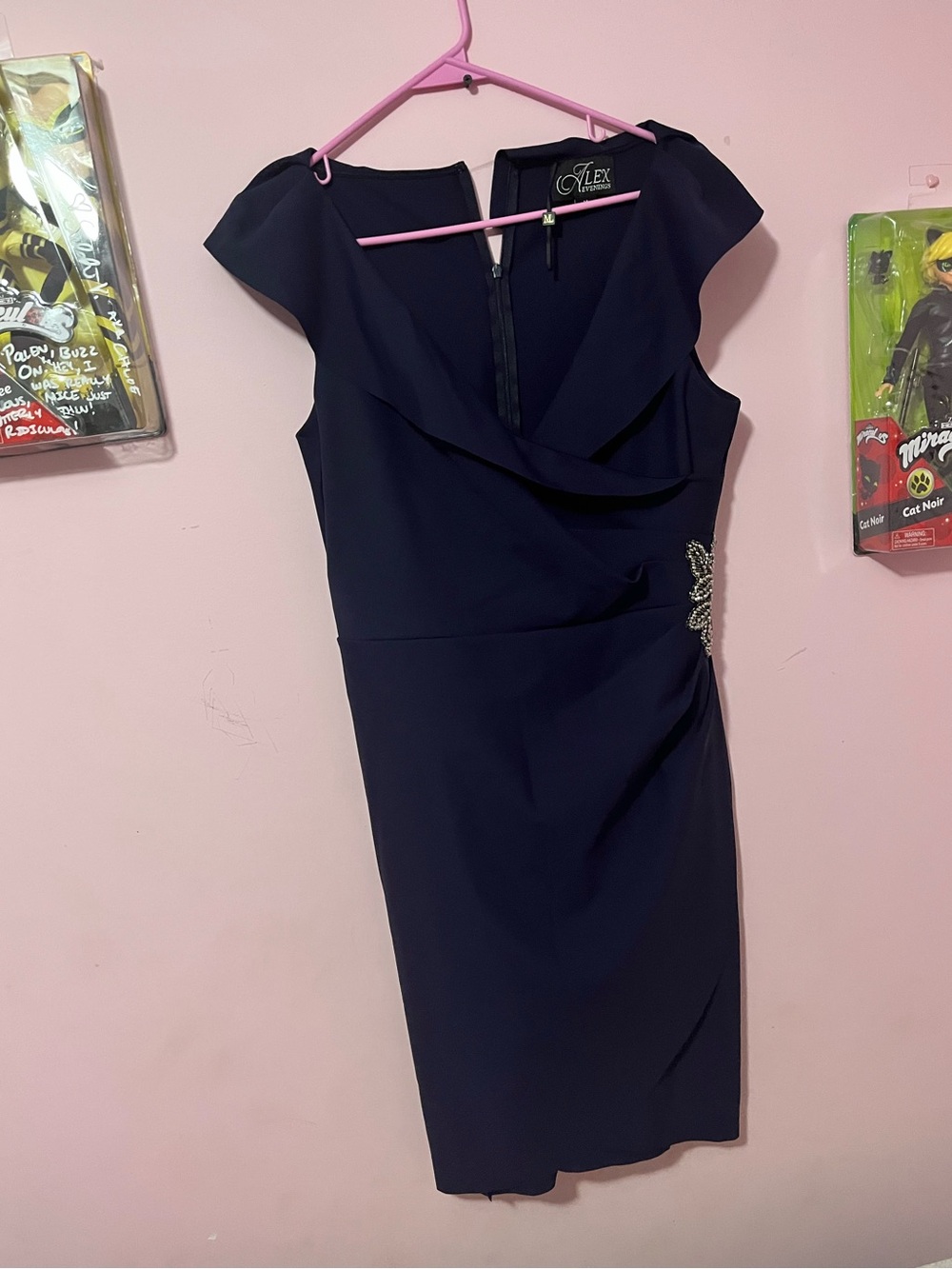 ⭐️Alex Evenings Navy Sheath Dress with Side Embellishment